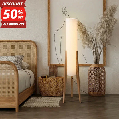 Japanese Retro Wabi-Sabi Solid Wood Floor Lamp LED E27