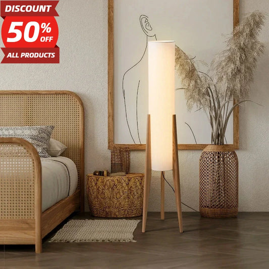 Japanese Retro Wabi-Sabi Solid Wood Floor Lamp LED E27