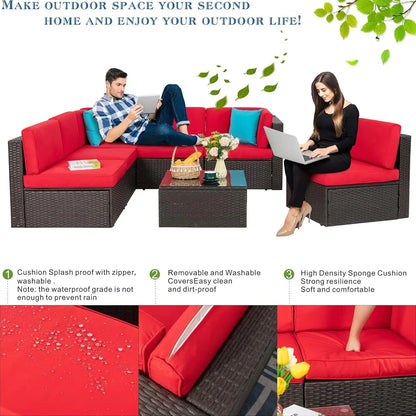 7 Pieces Patio Furniture Sets, Outdoor Modular Sectional Sofa Patio Conversation Set PE Rattan Wicker Sectional Couch