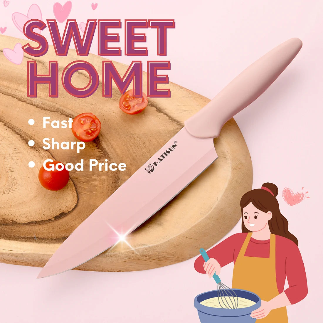 14 Pieces Pink Kitchen Knife Color Block Set , Anti-Rust Color Titanium Coated Carbon Steel, 12 Knives with Shears and Block