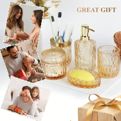 Bathroom Accessories OrganizerBathroom Accessories Set, 5 Pcs Glass Bathroom Accessories With Lotion Soap Dispenser, Soap Dish,