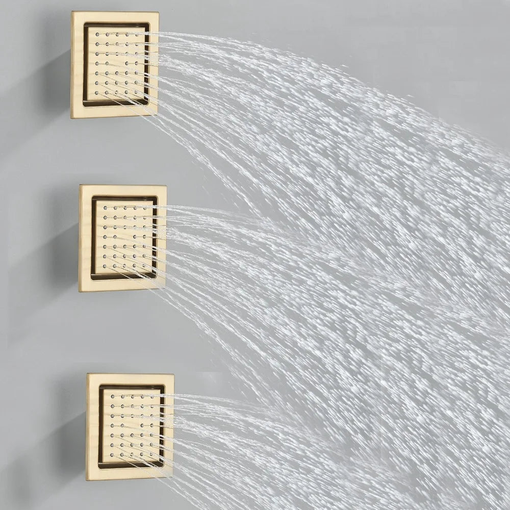 Thermostatic Shower Faucet System Body Jets 12 in LED Rain Head Combo Shower Set