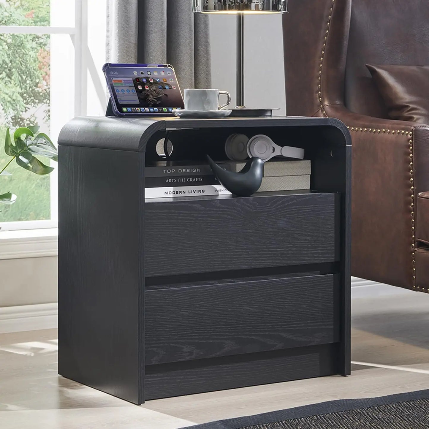 GYROOR Modern Nightstand With Charging Station And Storage Drawers