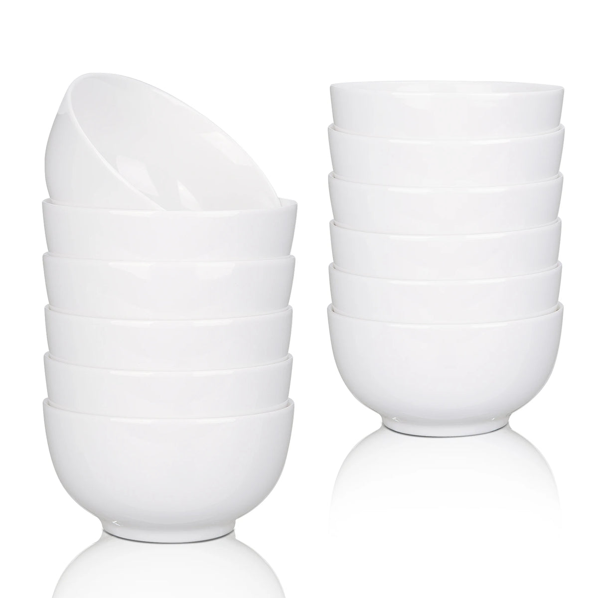 10 Ounce Porcelain Bowls Set 8 Pack Premium White Ceramic Bowls for Cereal, Soup, Salad, Pasta, Microwave &amp; Dishwasher Safe