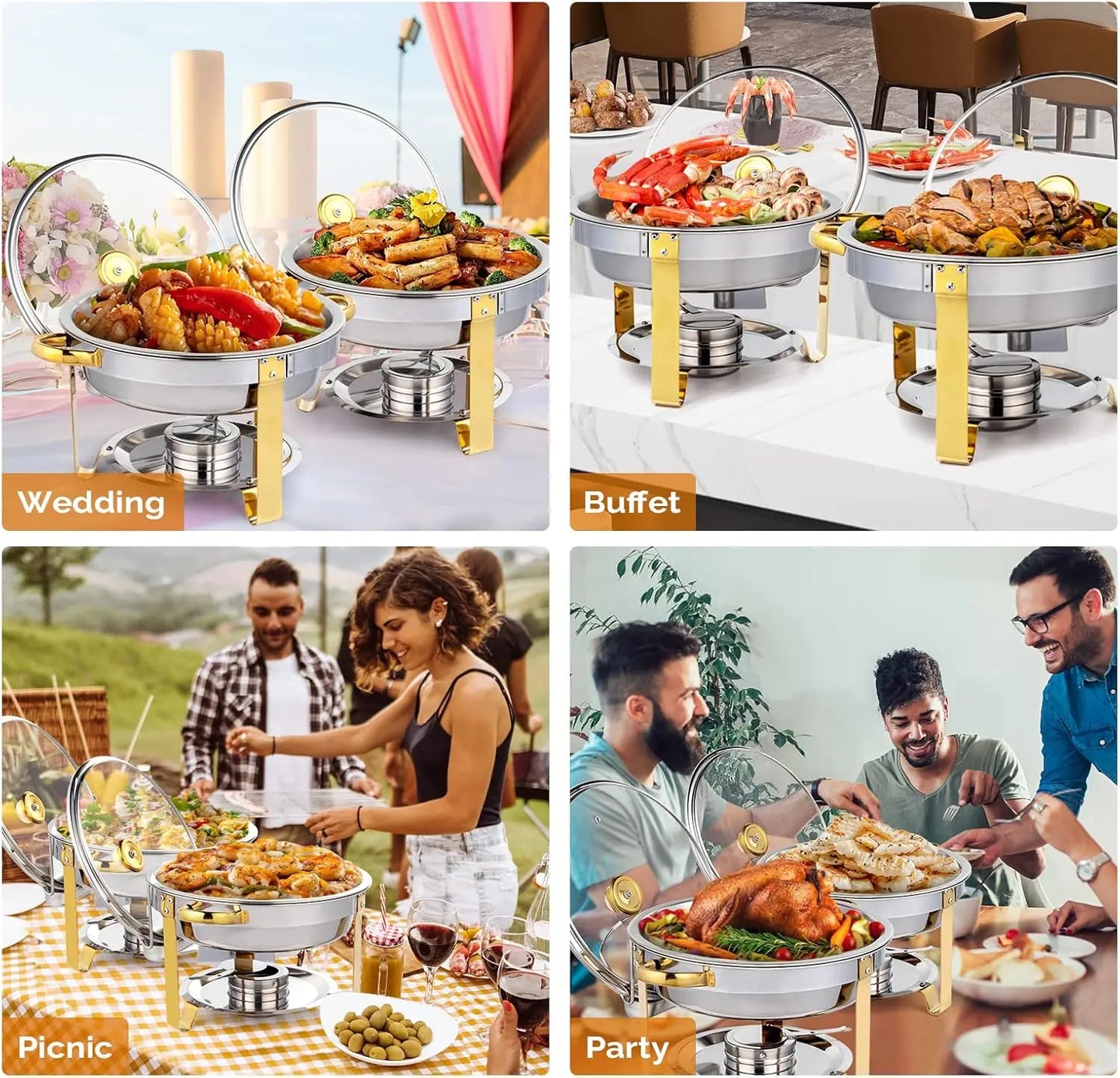 XMSJ 4 Pack Chafing Dish Buffet Set With Glass Lids