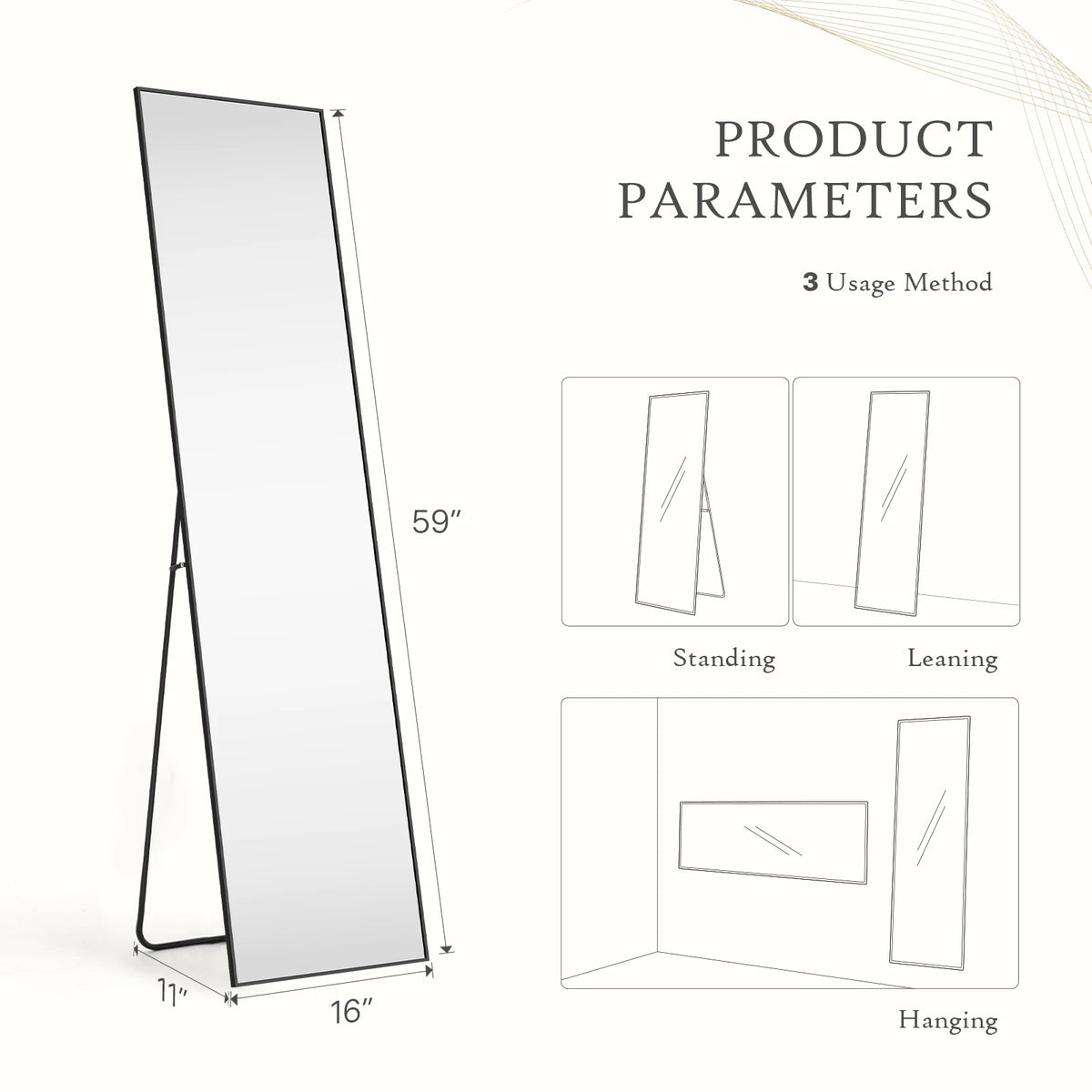 MCQ Shatterproof Full Length Mirror With Aluminum Frame For Home