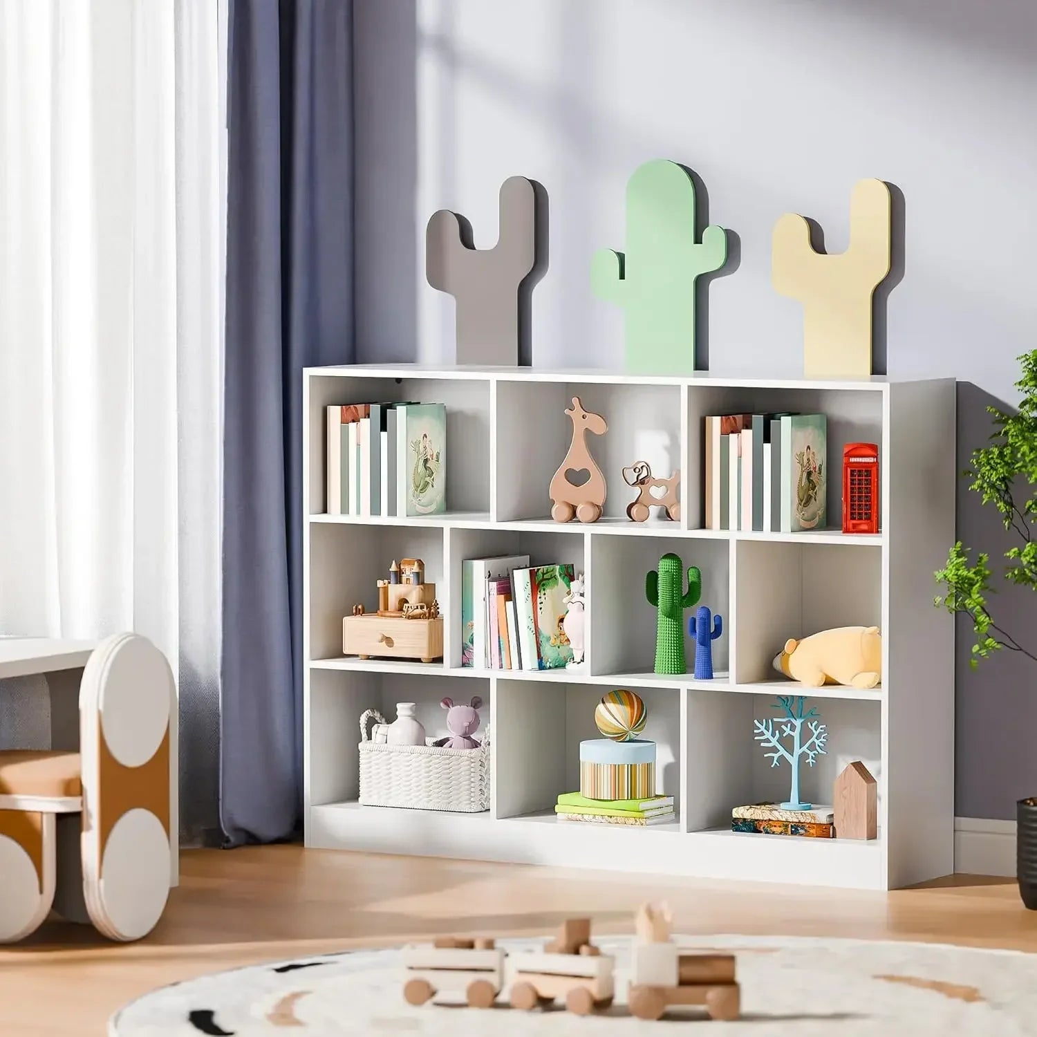 Limited-time promotionCustomizable White Bookshelf, 3-Tier Open Shelf Bookcase, 10 Cube Storage Organizer with Anti-Tilt Device