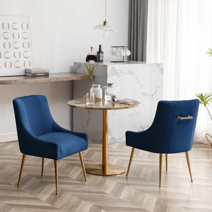 SEYNAR Modern Glam Boucle Pleated Velvet Dining Chair or Vanity Chair Set of 2 with Rear Handle