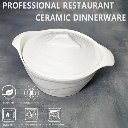 Dish 31.8 ounce French White Ceramic Bakeware Set with Lids, Chip and Crack Resistant Stoneware Baking Dish, Microwave, Dishwash