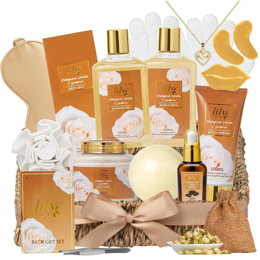17-Piece Vanilla Bath & Body Gift Set for Women - Spa Basket with Luxurious Essentials, Perfect for Holidays and Self-Care
