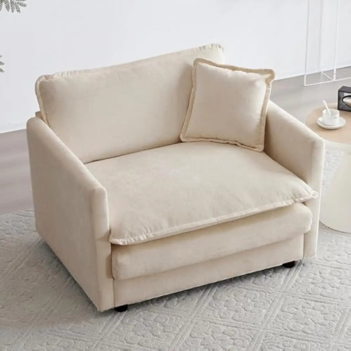 Modern Chenille Armchair With Deep Seat And High Backrest