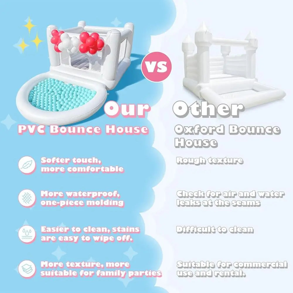 White Bounce House, Bounce House for Kids 3-6 with Ball Pit Pool, Toddler Mini Bounce House, Indoor Outdoor Iatable Bounce House