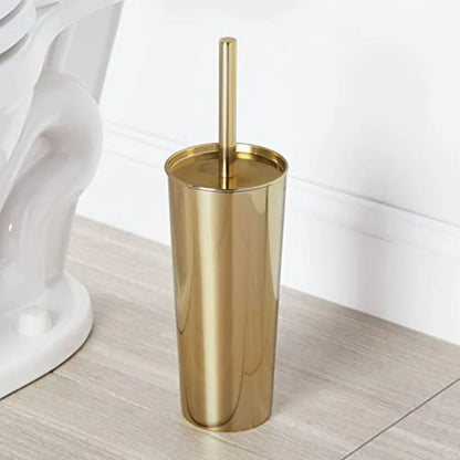 Metal Steel/Plastic Toilet Bowl Brush Holder and Round 1.3 Gallon 5L Step Trash Can Combo Set for Bathroom with Brass Finish fo