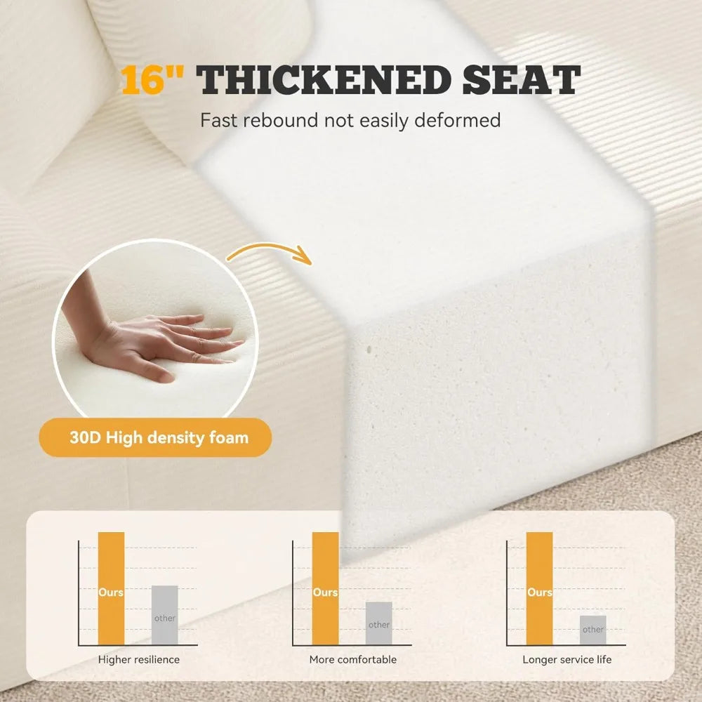 126" Oversized Modular Sectional Sofa, Modern Cloud Curved Couch with Deep Seat, Upholstered Corduroy Couches for Living Room, N