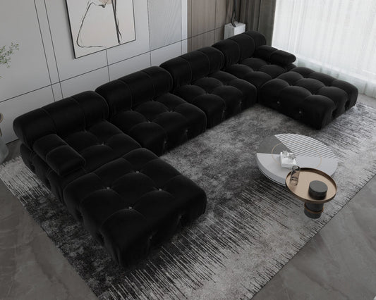 Minimalist Velvet Sectional Sofa with Modular Ottomans for Living Room