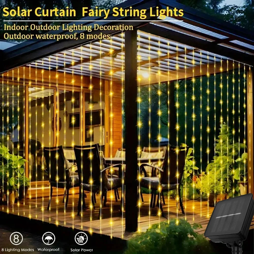 Solar LED Curtain Lights Outdoor Garland For Garden And Patio