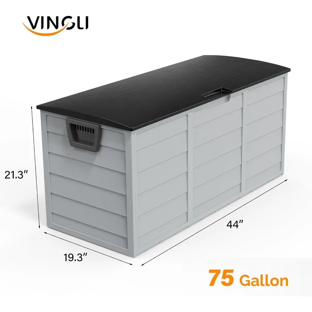 75 Gallon Outdoor Storage Box, Lockable Plastic Storage Containers with Lid, Patio Deck Box Furniture for Garden,