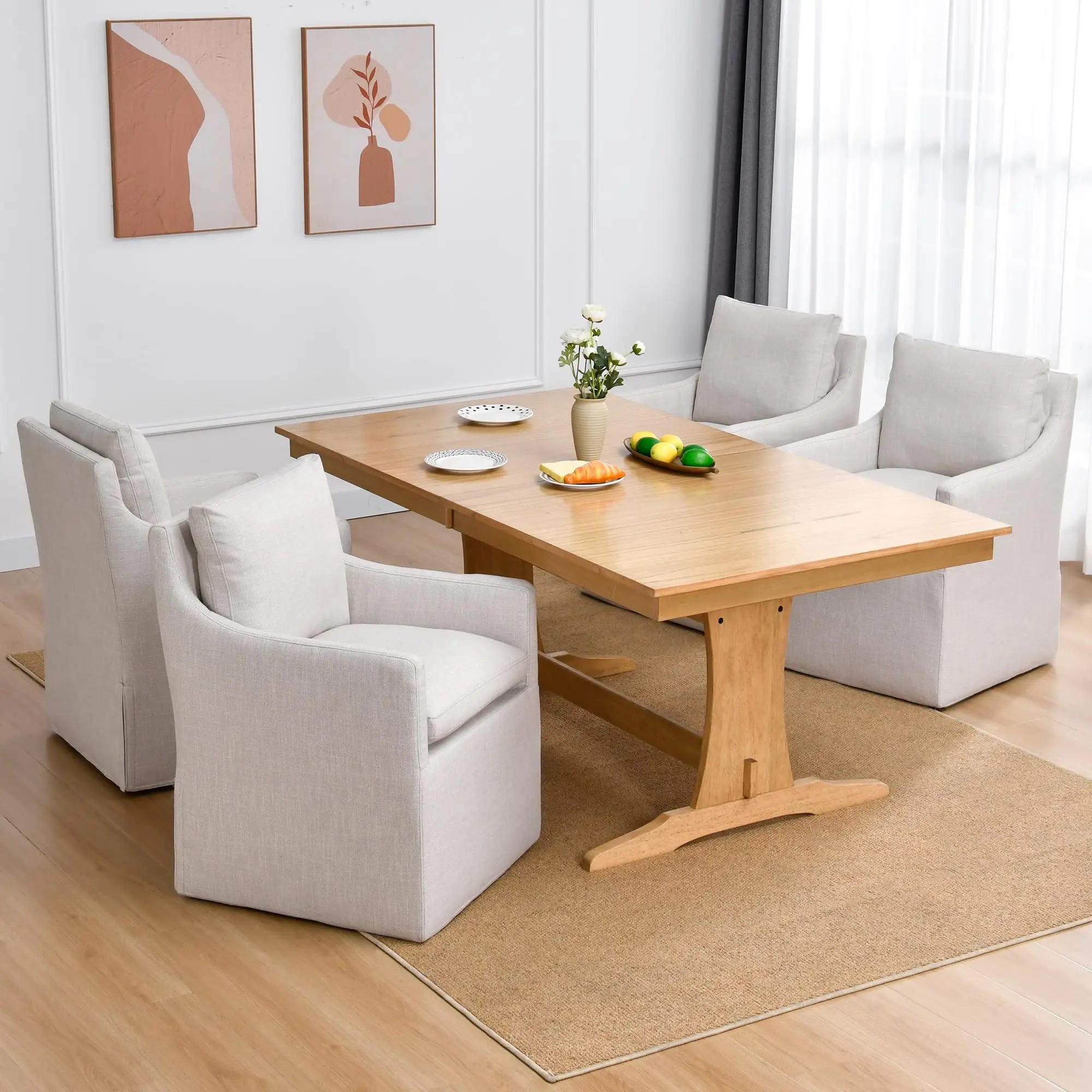 DUHOME Linen Upholstered Dining Armchair Single Sofa with 4 Casters Accent Chair for Living Room