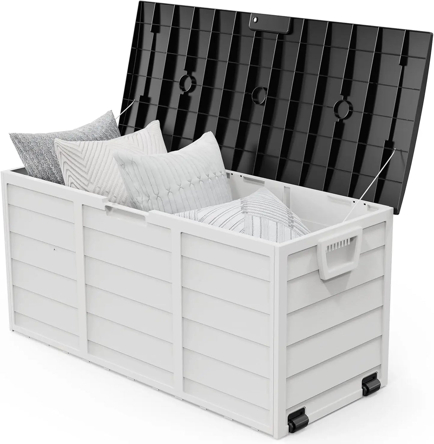 75 Gallon Outdoor Storage Box, Lockable Plastic Storage Containers with Lid, Patio Deck Box Furniture for Garden,