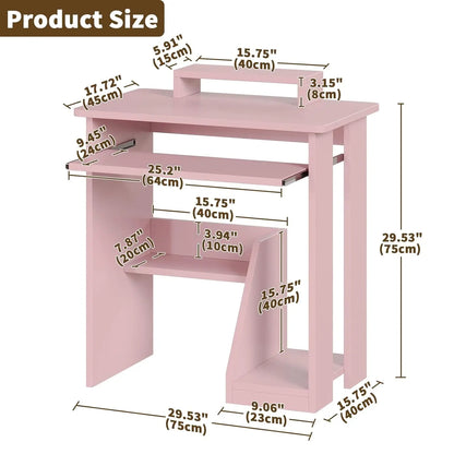 30" Small Computer Desk with Keyboard Tray Monitor Stand, Study Writing Desk with Storage Shelves, Modern Workstation for Small