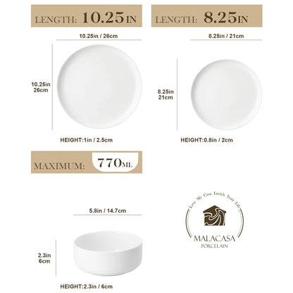 MALACASA Ceramic Porcelain Dinnerware Set With Plates And Bowls