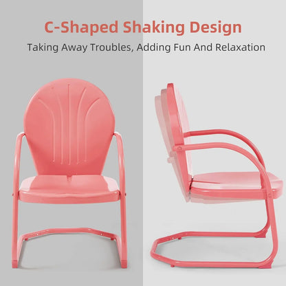 Patio Bistro Set Retro Metal Outdoor Seating Conversation 3 Pieces, 2 C-Spring Motion Armchairs and Round Side Table, for Porch,