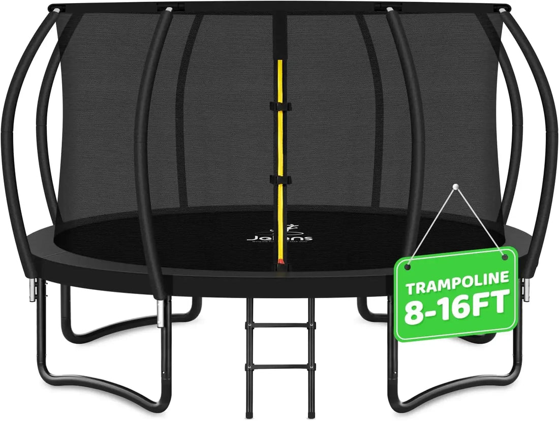 8FT 10FT 12FT 14FT 16FT, Recreational Trampolines with Enclosure Net and Ladder, Outdoor Anti-Rust Trampolines for Kids and