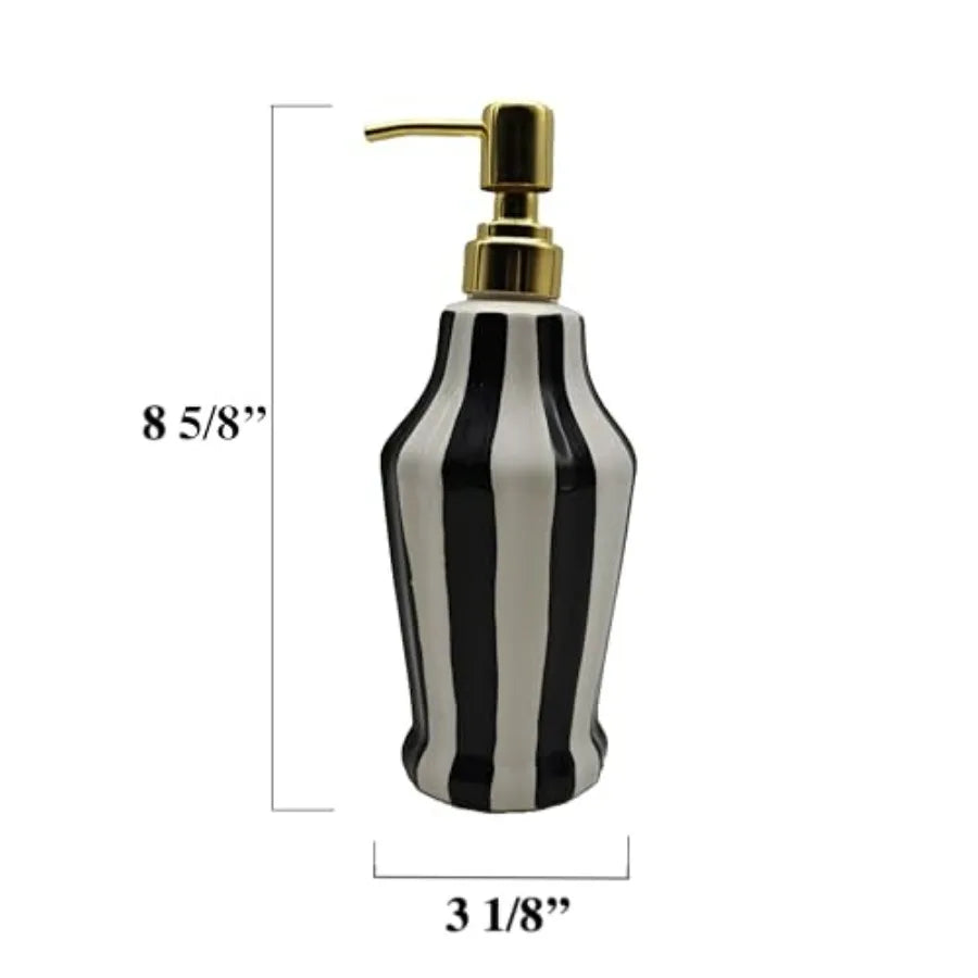 Tuscany Embossed Hand Painted Ceramic 4-Piece Bathroom Accessories Set in Striped White/Black with Premium Texture and Elegant