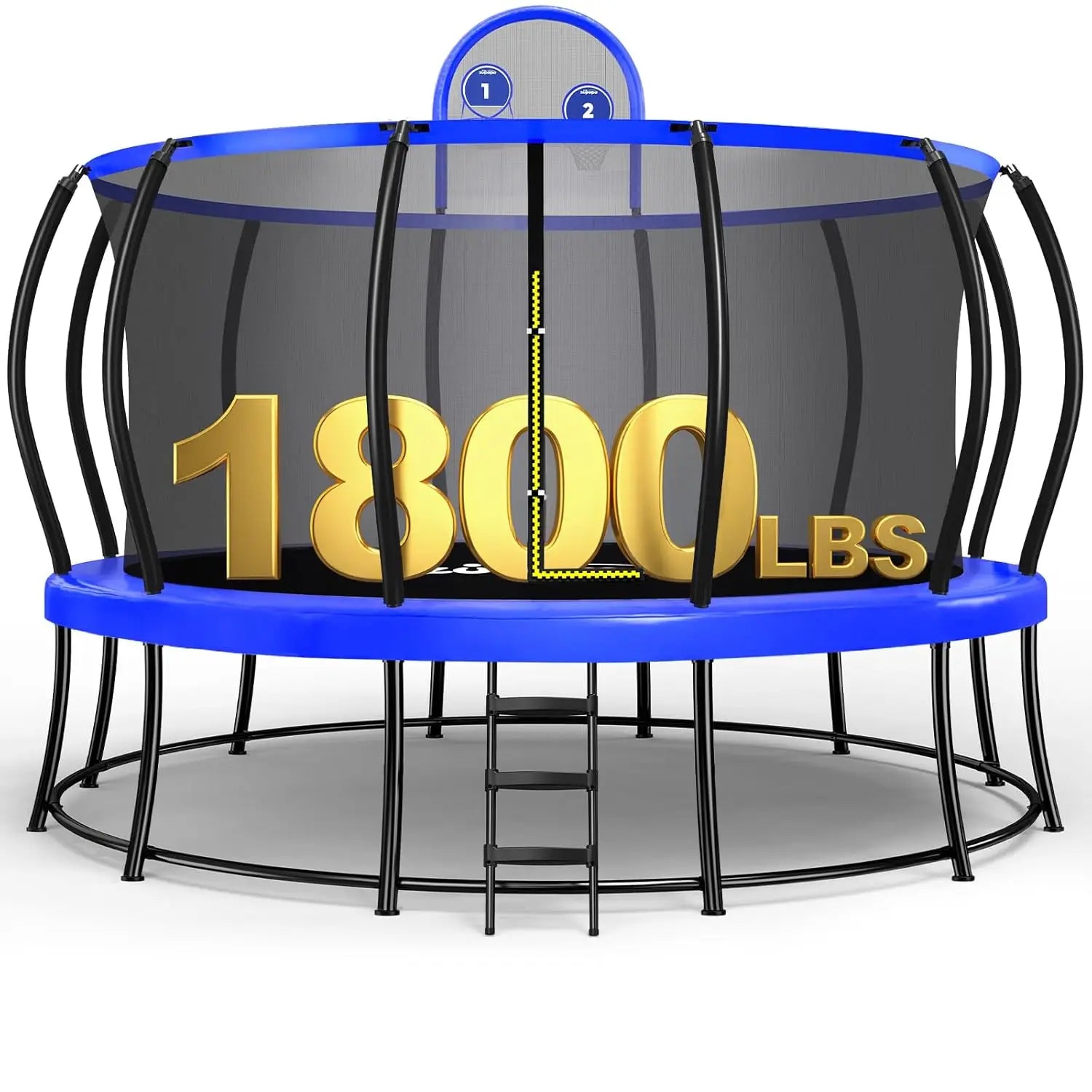 1800LBS Capacity No-Gap Design 16 15 14 12FT Trampoline with Safety Enclosure Net and Non-Slip Ladder 10-Year, Customized