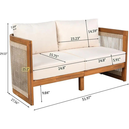 4-Piece Patio Contion Set, All Weather Sectional Soa Set w/ 2 Chairs, Loveseat &amp; Table Premium, Acacia Wood Outdoor urniture Set