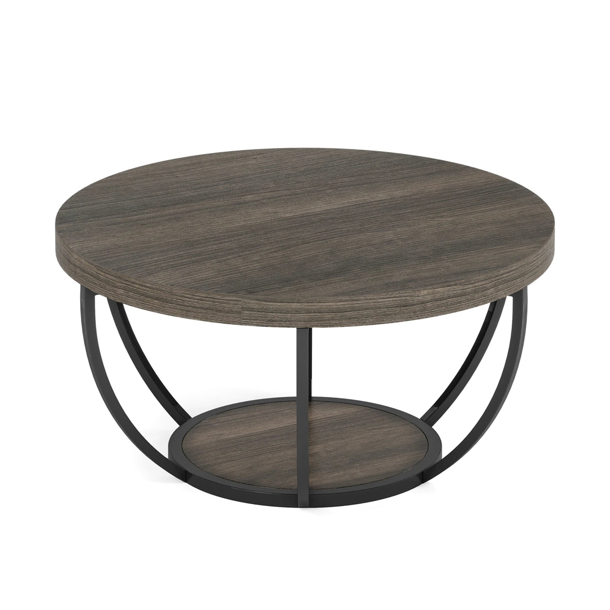 Tribesigns Industrial Round Coffee Table With Two Tier Storage Shelves