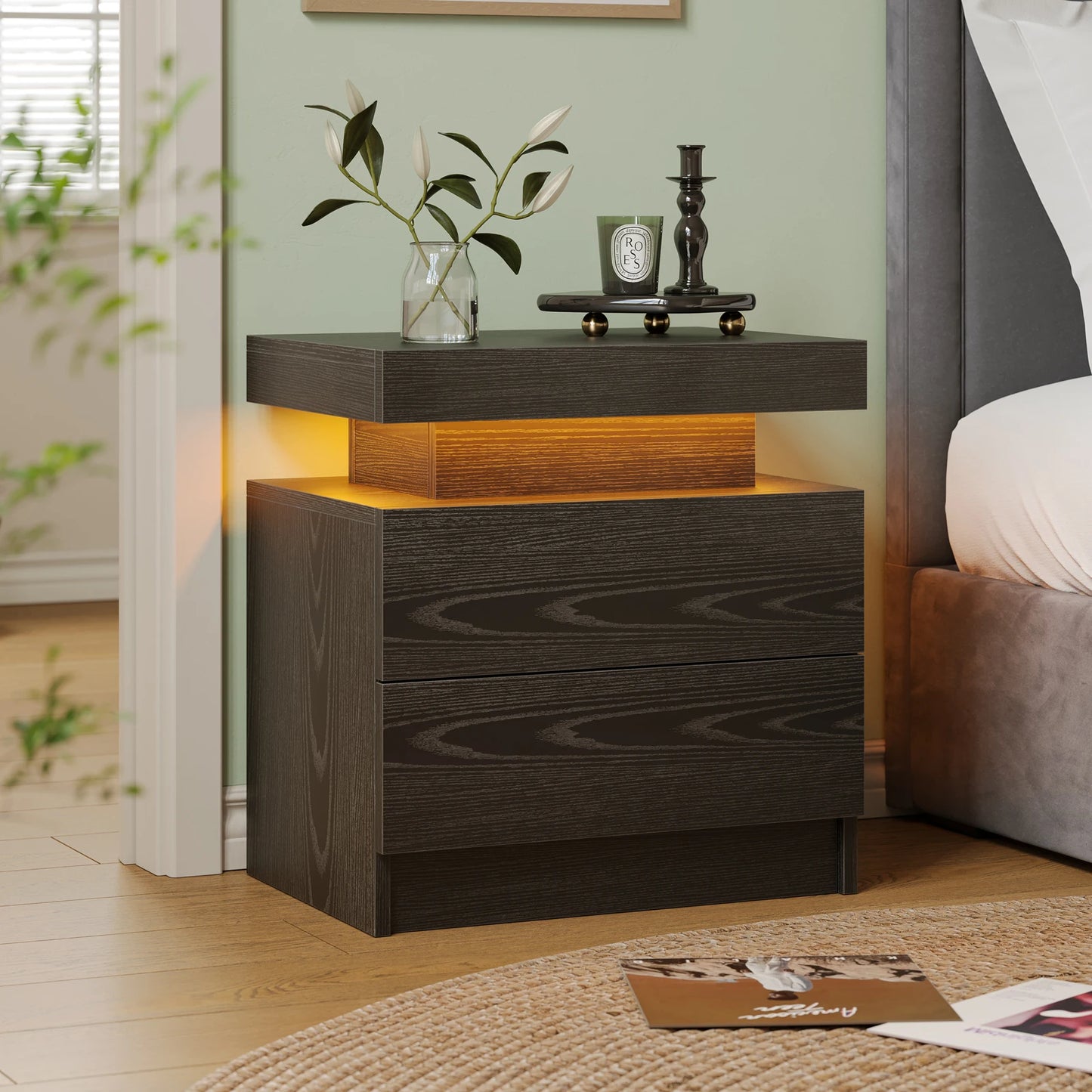 Cubehom LED Nightstand With 2 Drawers And RGB Ambient Lighting