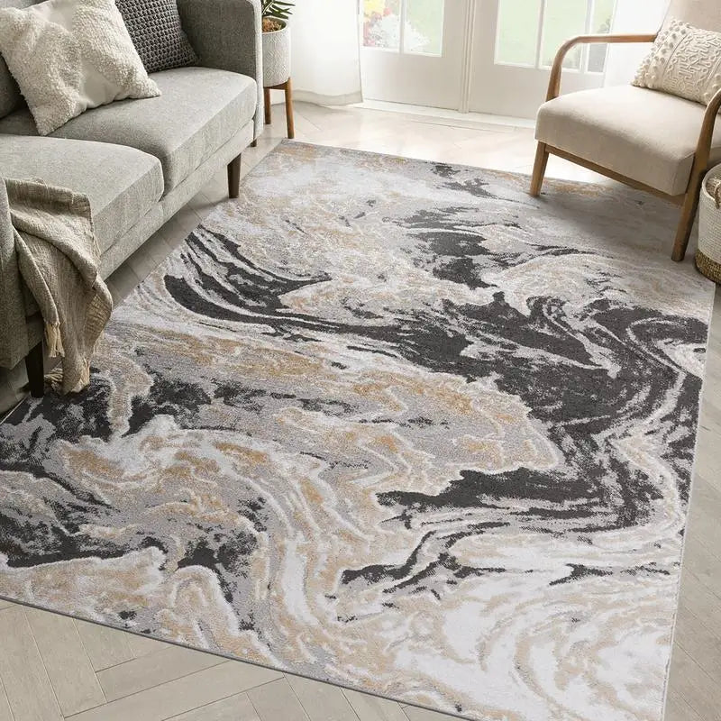 Stylish 6x9 Grey Abstract Area Rug for Living Room, Bedroom, Dining, Home Office - Non-Shedding & Stain Resistant
