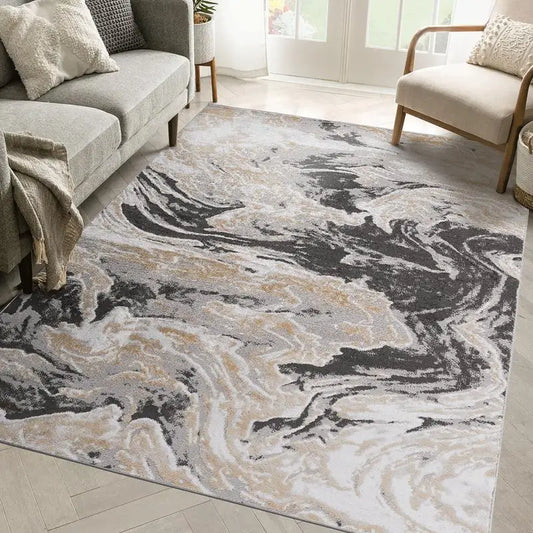 Stylish 6x9 Grey Abstract Area Rug for Living Room, Bedroom, Dining, Home Office - Non-Shedding & Stain Resistant