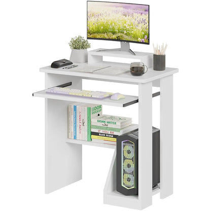 30" Small Computer Desk with Keyboard Tray Monitor Stand, Study Writing Desk with Storage Shelves, Modern Workstation for Small