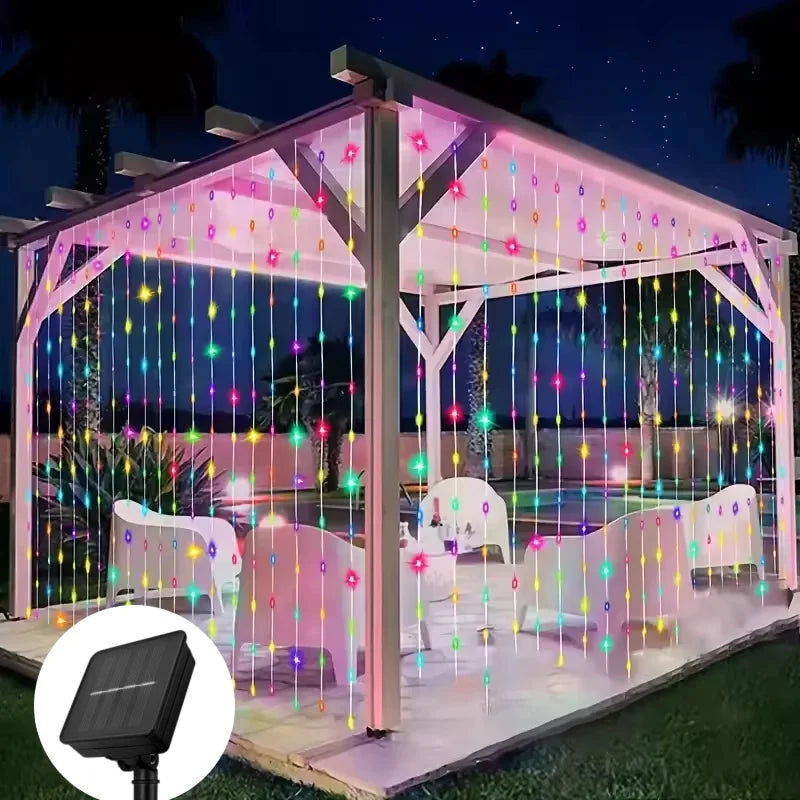 Solar LED Curtain Lights Outdoor Garland For Garden And Patio