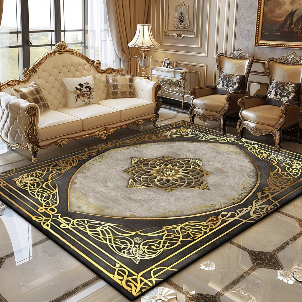 European Luxury Living Room Carpet Gold Decor Home Large Area Rugs 200x300 Bedroom Bedside Soft Fluffy Floor Mat Customizable