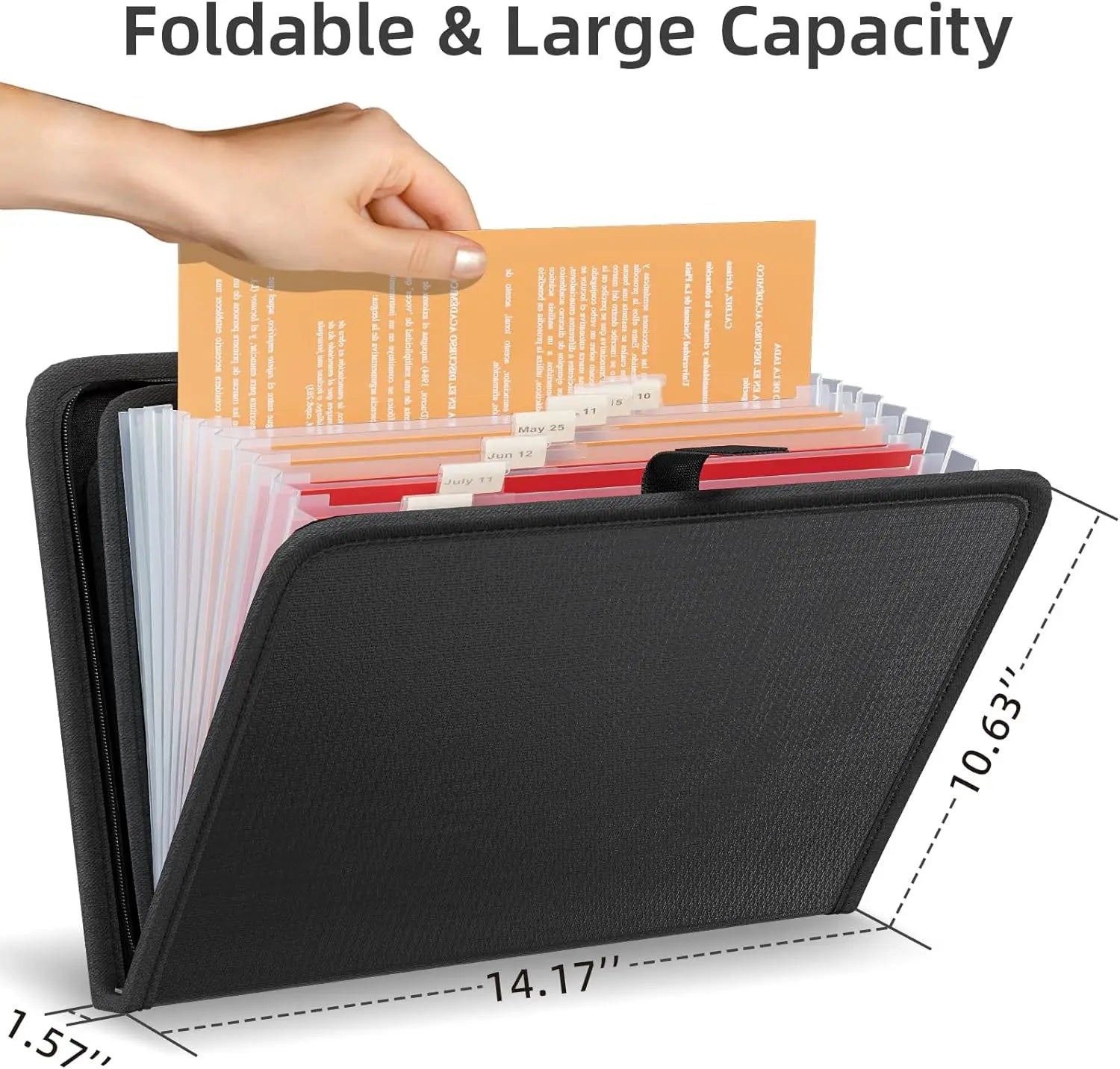 Fireproof Waterproof Expanding File Organizer with 13 Pockets, Zipper &amp; Labels for Document Storage