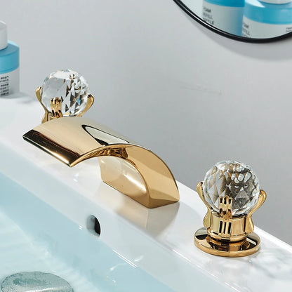 Quyanre LED Widespread Bathroom Faucet Waterfall Lavatory Mixer