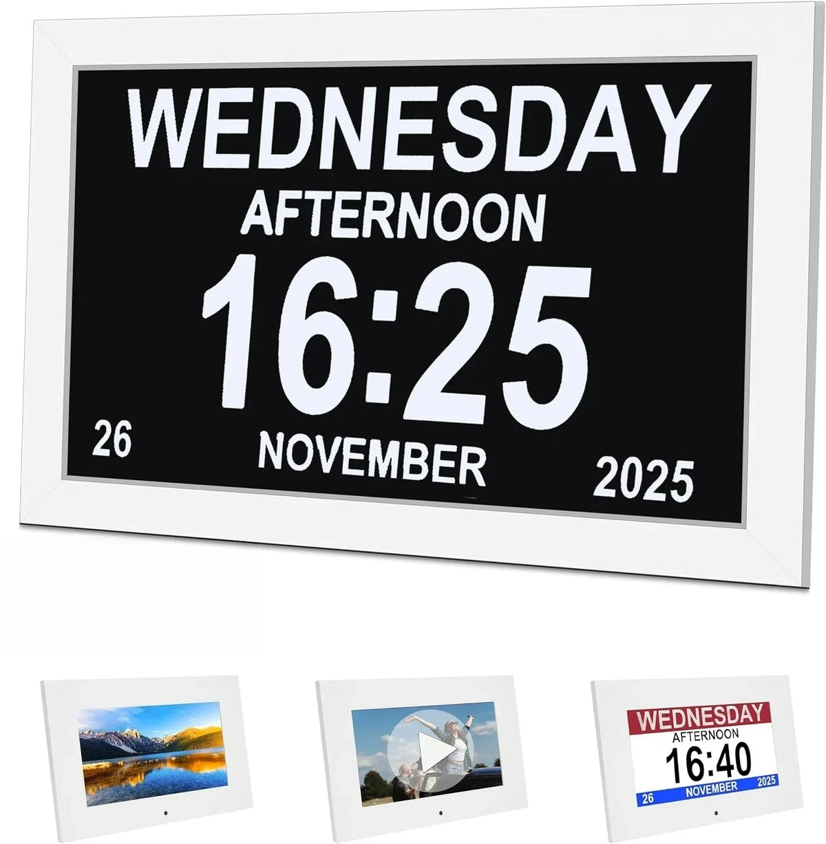 10.1 Inch Digital Alarm Clock with Date and Day of Week for Dementia Seniors, Clear Large Screen, Multiple Alarm Sets, Auto DST, Designed Specifically for Elderly