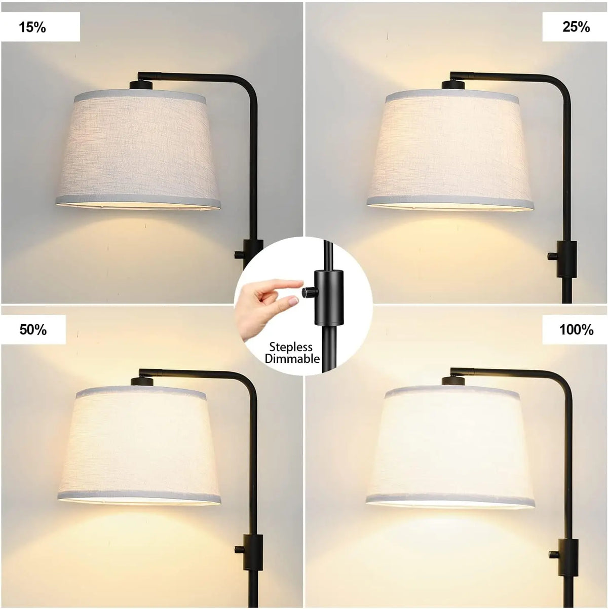 Upgraded Dimmable Floor Lamp, 1000 Lumens LED Bulb Included, Arc Floor Lamps for Living Room Modern Standing Lamp with Linen Shade, Tall Lamp for Bedroom Office Reading Dining Room- Black