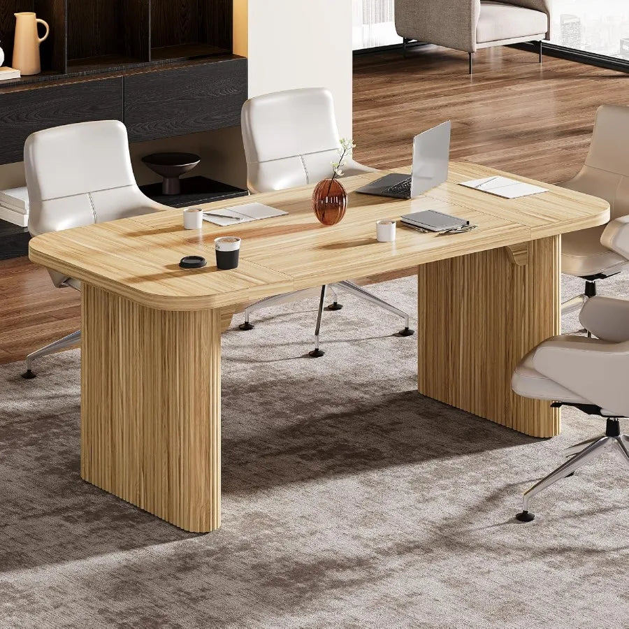 Executive Desk With Double Pedestal Storage In Natural Oak Finish