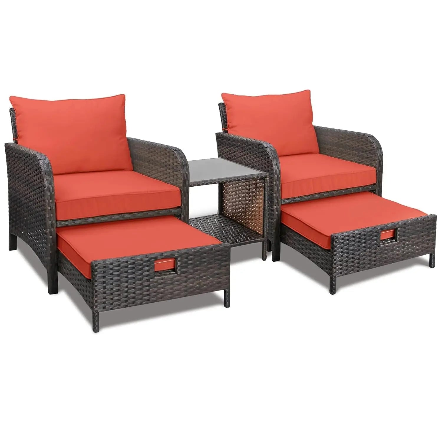 Balcony Furniture 5 Piece Patio Conversation Set, PE Wicker Rattan Outdoor Lounge Chairs with Soft Cushions 2, Customized