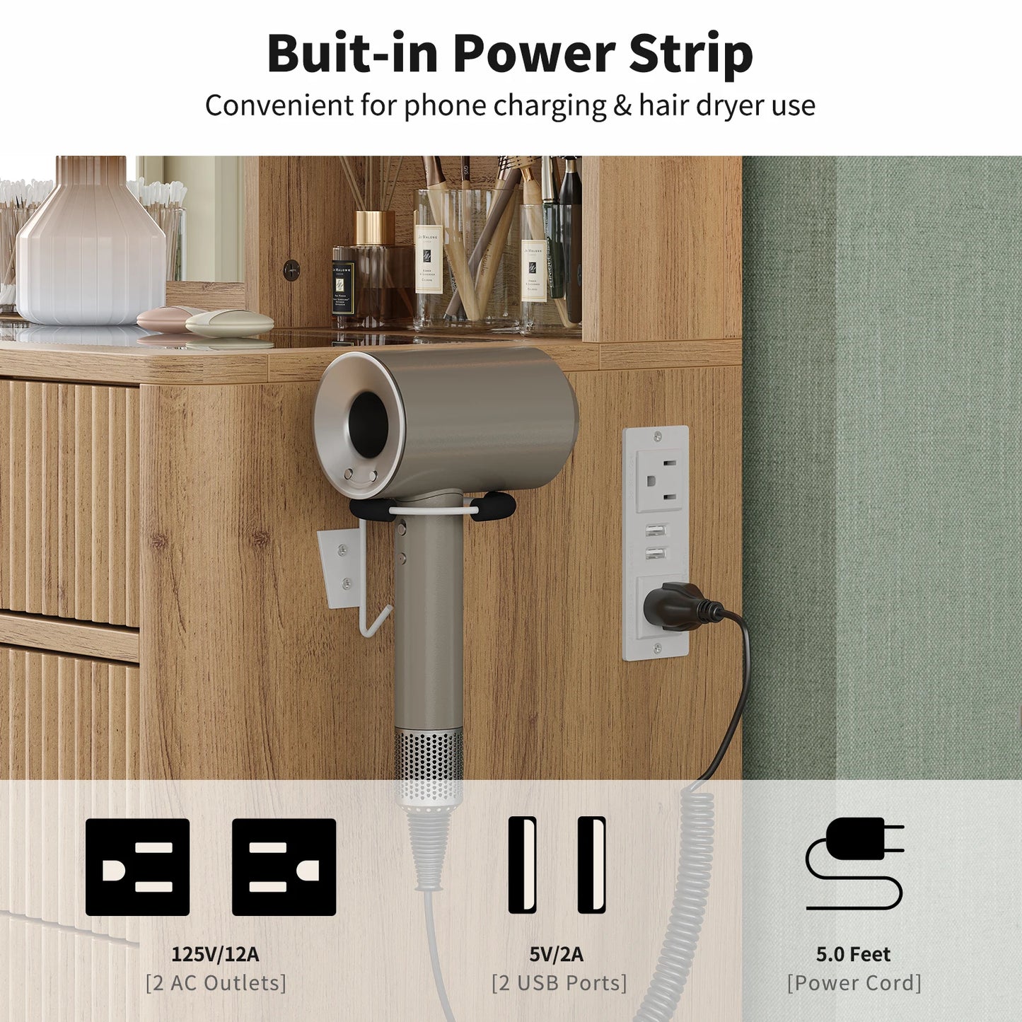 General Use Vanity Desk With LED Mirror And 7 Drawers