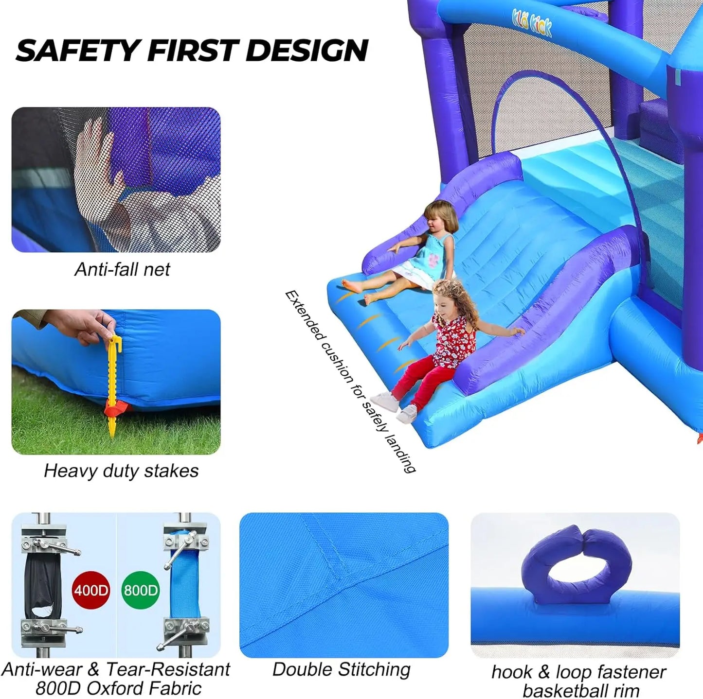 Inflatable Bounce House for Big Kids, 15' x 12' Large Outdoor Bouncy Castle with Blower, Wider Slide & Basketball Hoop