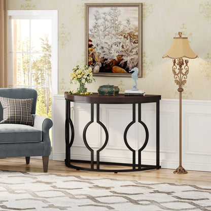 Tribesigns Half Moon Console Table With Geometric Base For Entryway