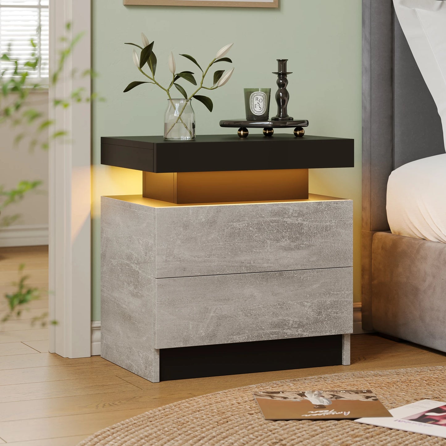 Cubehom LED Nightstand With 2 Drawers And RGB Ambient Lighting