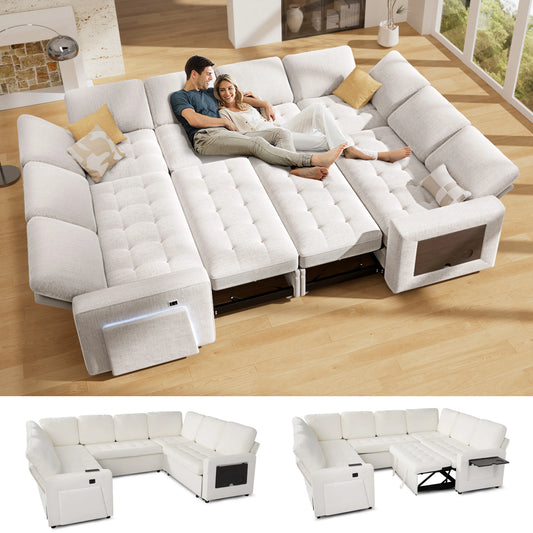U-Shaped Modular Sectional Sofa With Pull Out Bed and USB