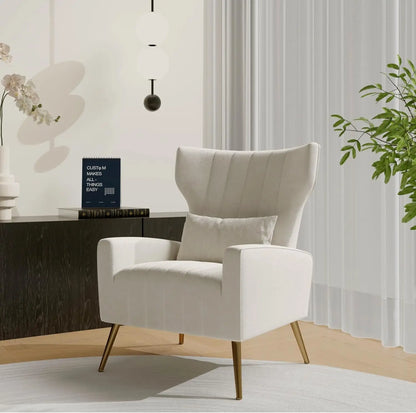 Fabric Upholstered Reading Comfy Mid Century Modern Armchair with Metal Legs and Spring Support, Accent Chair for Living Room