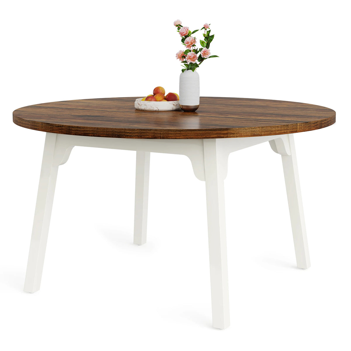 Tribesigns Round Dining Table, 46-Inch(118cm)Wood Kitchen Table with Sturdy Metal Base for 4-6 People,Rustic Brown